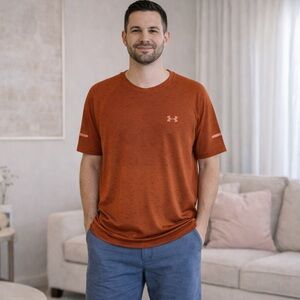 Under Armour Men’s HeatGear Run Fitted Performance Shirt Reflective Orange Large